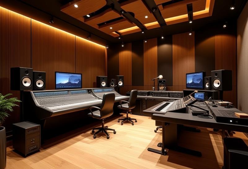 Moderne studiointeriør med lydutstyr